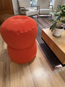 Pair of Orange Kids' Beanbag Chair Poufs