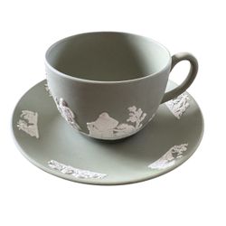 Sought after Vintage Wedgwood Sage Green Jasperware teacup and saucer set