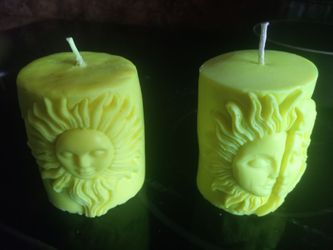 Sun and moon, girl insun Face Pillar Candles Set of 2