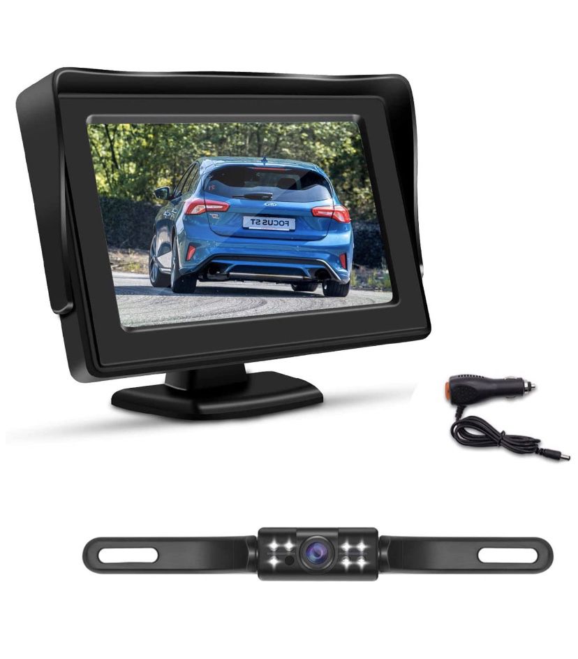 Backup Camera System Kit,4.3" Monitor IP68 Waterproof Car Rear View Camera 7LED Light Night Vision HD Back Up Camera for Car/SUV/Taxi/Mini Pickup