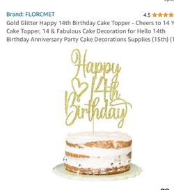 Gold Glitter Happy 14th Birthday Cake Topper - Cheers to 14 Years Cake Topper, 14 & Fabulous Cake Decoration for Hello 14th Birthday Anniversary Party