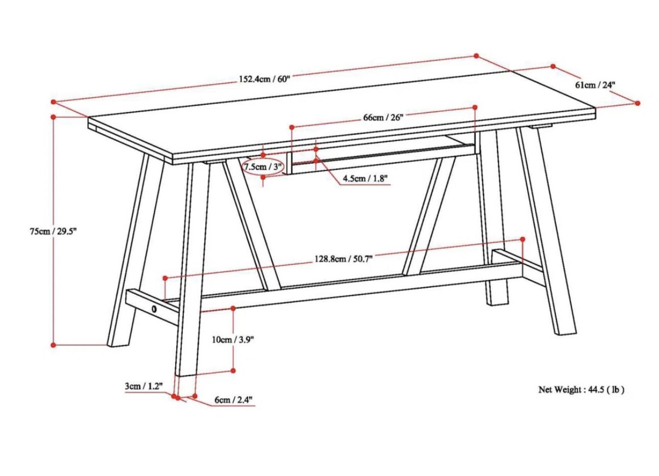 Dylan 60"W Solid Wood Desk, Modern Industrial Style with Keyboard Tray and Trestle Design