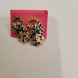 LILLY PULITZER PIERCED LEOPARD EARRINGS /NEW 