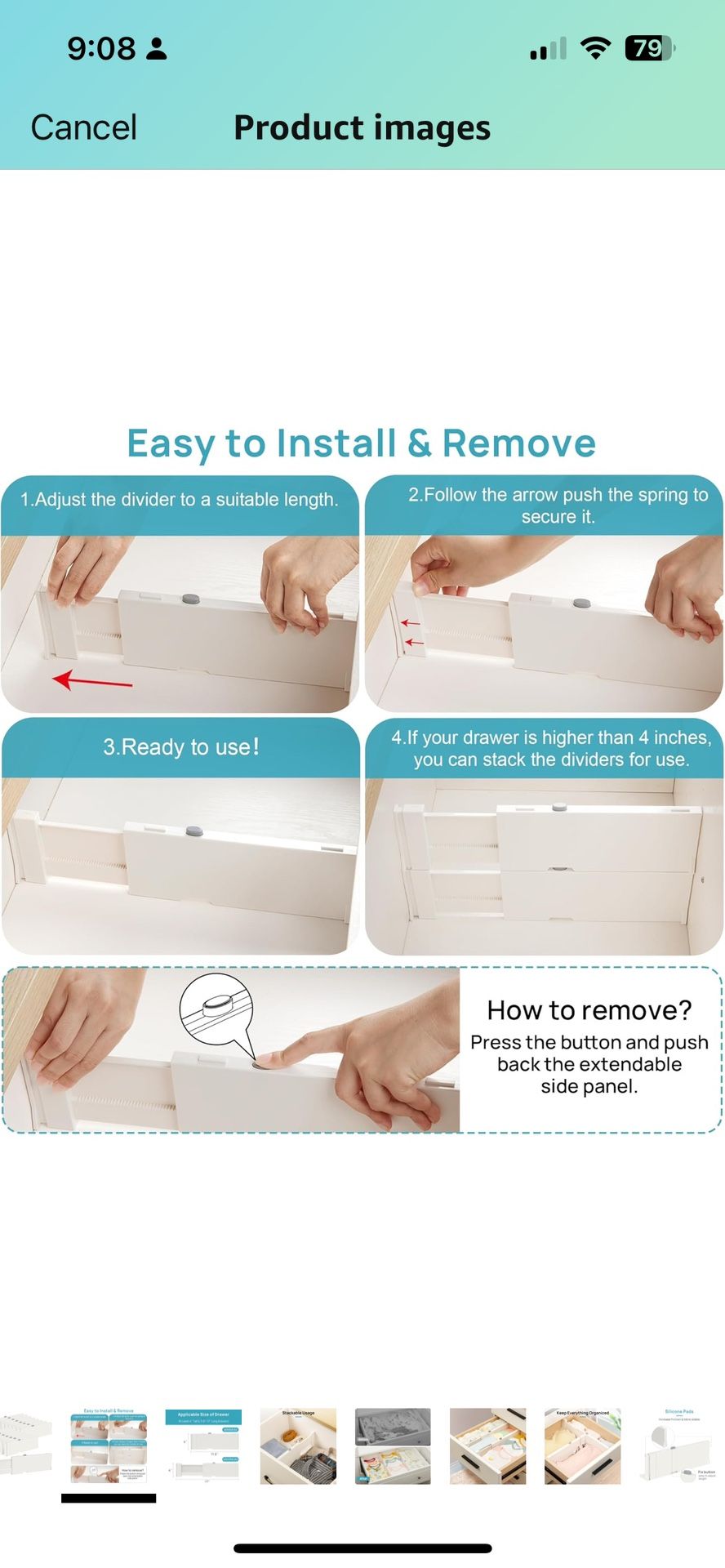 (F) Drawer Dividers for Clothes 8 Pack, Adjustable 4" High Expandable from 11.6"-17" Dresser Drawer Organizer, Plastic Drawers Separators for Dre