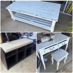 Coffee Table, Vanity, Storage With Padded Seat
