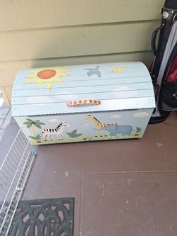 34x21x21 wood   hand carved and painted toy chest