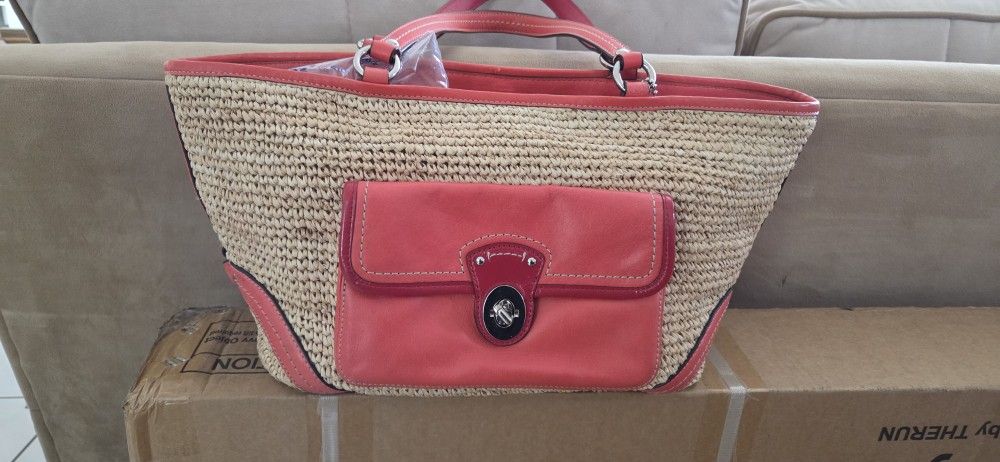 Coach Summer Wicker Bag with Orange accents