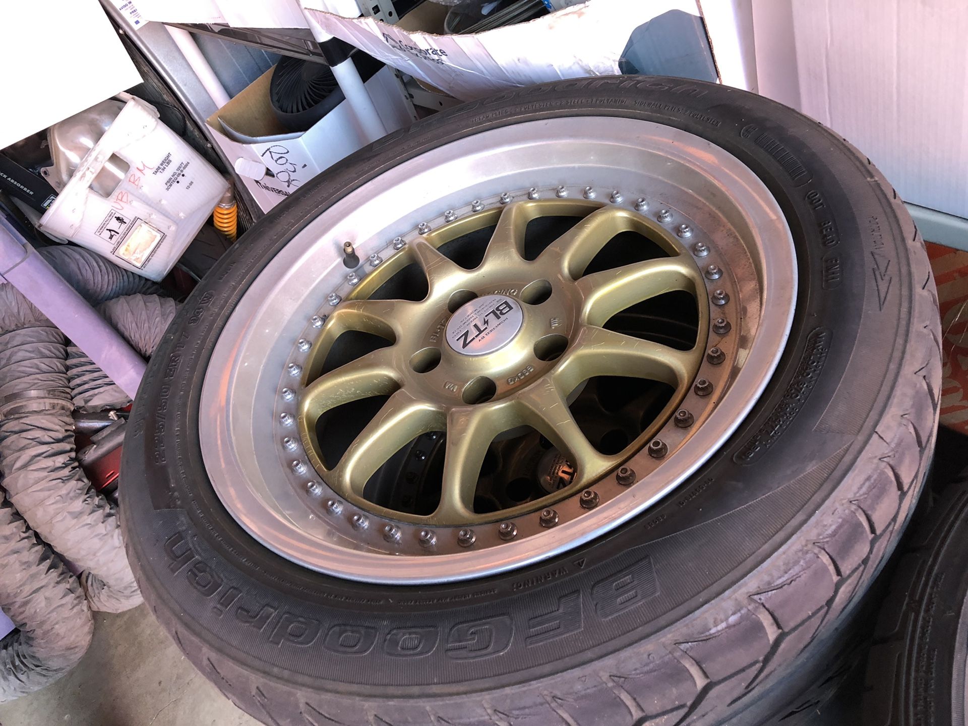 Maybe Rims Set of blitz racing wheels. And tires maybe 20% left 17” bolt pattern ...