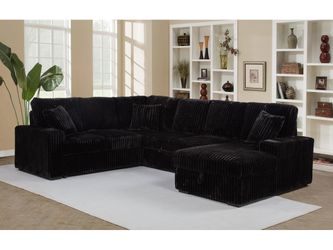 Devonshire Black Sleeper Sectional Sofa Storage Chaise