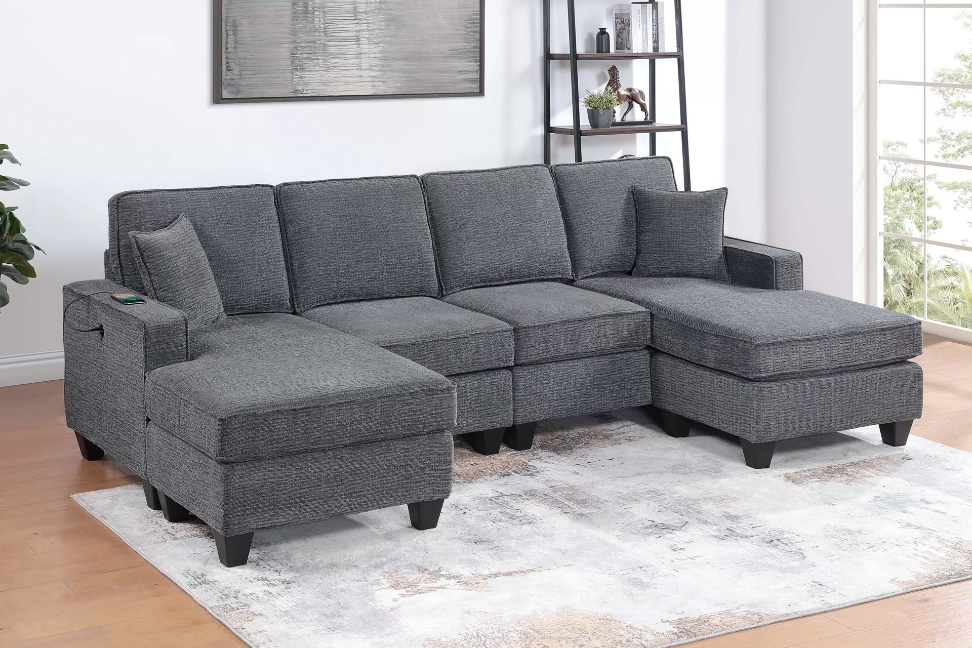 Dark Gray Sofa Sectional w/ USB Ports 