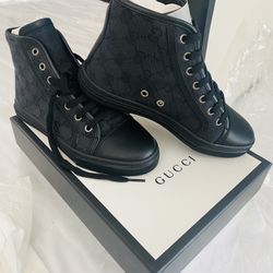 Authentic Black Gucci Monogram GG Canvas High-Top Sneakers