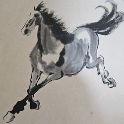 Antique Ink Painting: Galloping Horse by Artist Huang "Make offer "