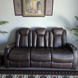 Brown Leather Theater Sofa
