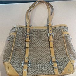 COACH Brown Camel Monogram Top Handle Bag – Classic Designer Handbag