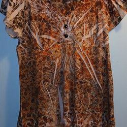 Apt. 9 Women's Brown V-Neck Half Button Pullover Short Sleeve Blouse size Large