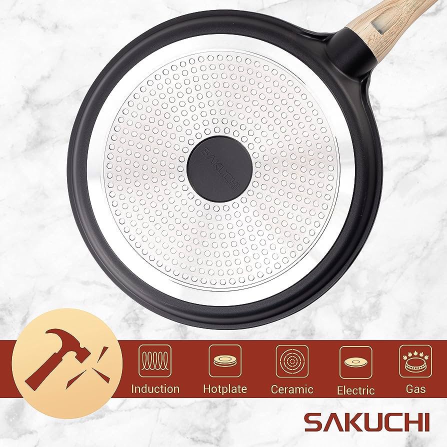 Sakuchi Deep Frying Pan with Lid Nonstick Saute Pan (Black, 9.5 Inch)