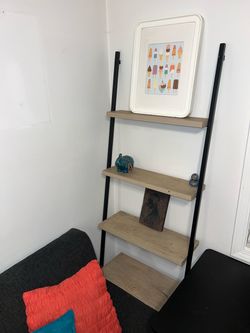 Modern 4-Tier Ladder Bookshelf – Wood & Black Metal