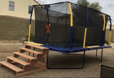 Upper Bounce 9’ x 15’ Rectangular Trampoline + NEW Replacement Parts + Custom Stairs