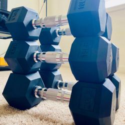 Rubber Encased Hex Dumbbell Set 10, 15, 20lb Pairs
