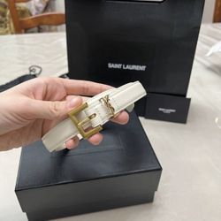 YSL White Leather Belt