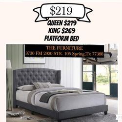 Grey Linen Bed Frame 🛏️ With Nailheads 