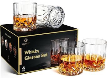 GLASKEY Whiskey Glasses Set of 4,Rock Glasses,11 oz Lead-Free Crystal Bourbon Glass,Old Fashioned Glass for Bourbon,Cognac,Irish Whisky