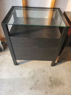 Modern Black Printer Stand / File Cabinet with Glass Top – 2 Drawers & Adjustable Shelves