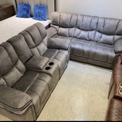 Summer clearance sale. Barcelona soft gray reclining sofa and loveseat set only $1099. Easy finance option. Same day delivery.