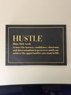 Large HUSTLE Motivational Framed Wall Art Black & Gold 36” x 24”