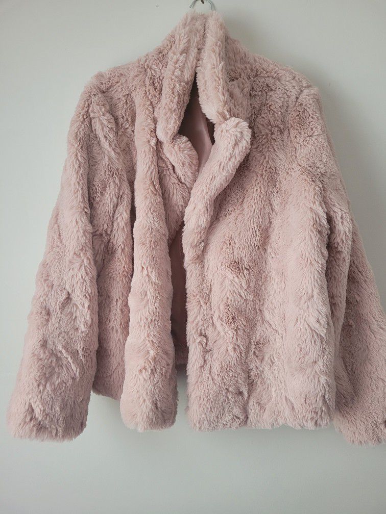 New pink faux fur coat jacket size S