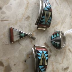 Vintage Sterling Silver Watch Band Pendant And Ring !