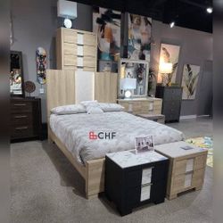 4 Piece Queen  / King Size Bedroom Set (Included Bed Frame ,Dresser ,Mirror ,Nightstand )