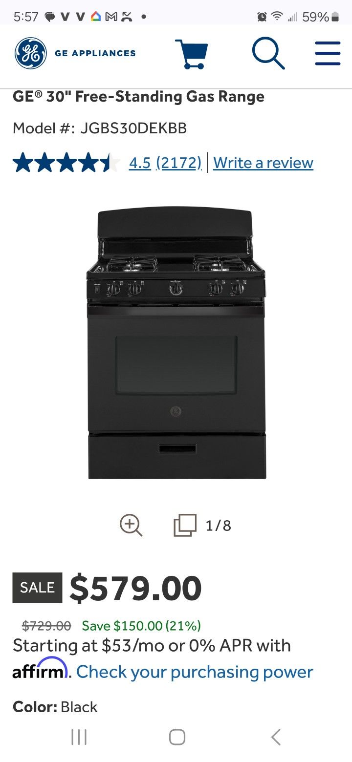 GE 30" Freestanding Gas Range