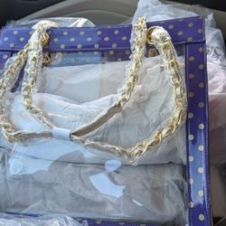 ✨ Stylish Clear Tote - Purple & Gold  with Gold Hardware ✨