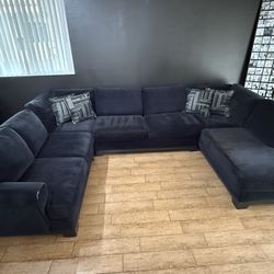 3 Piece Black Suede Sectional Couch