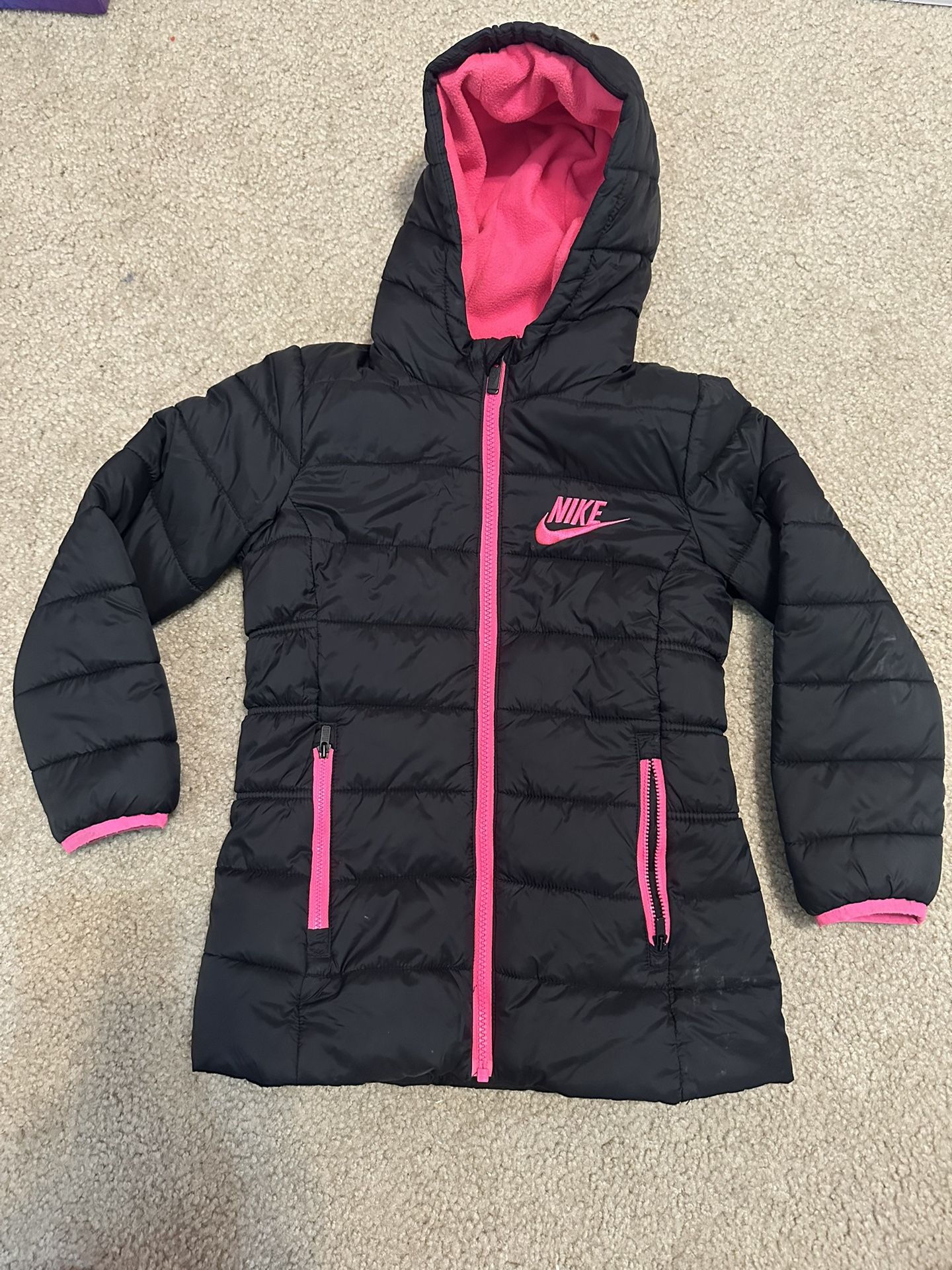Nike Girls black and pink puffer coat