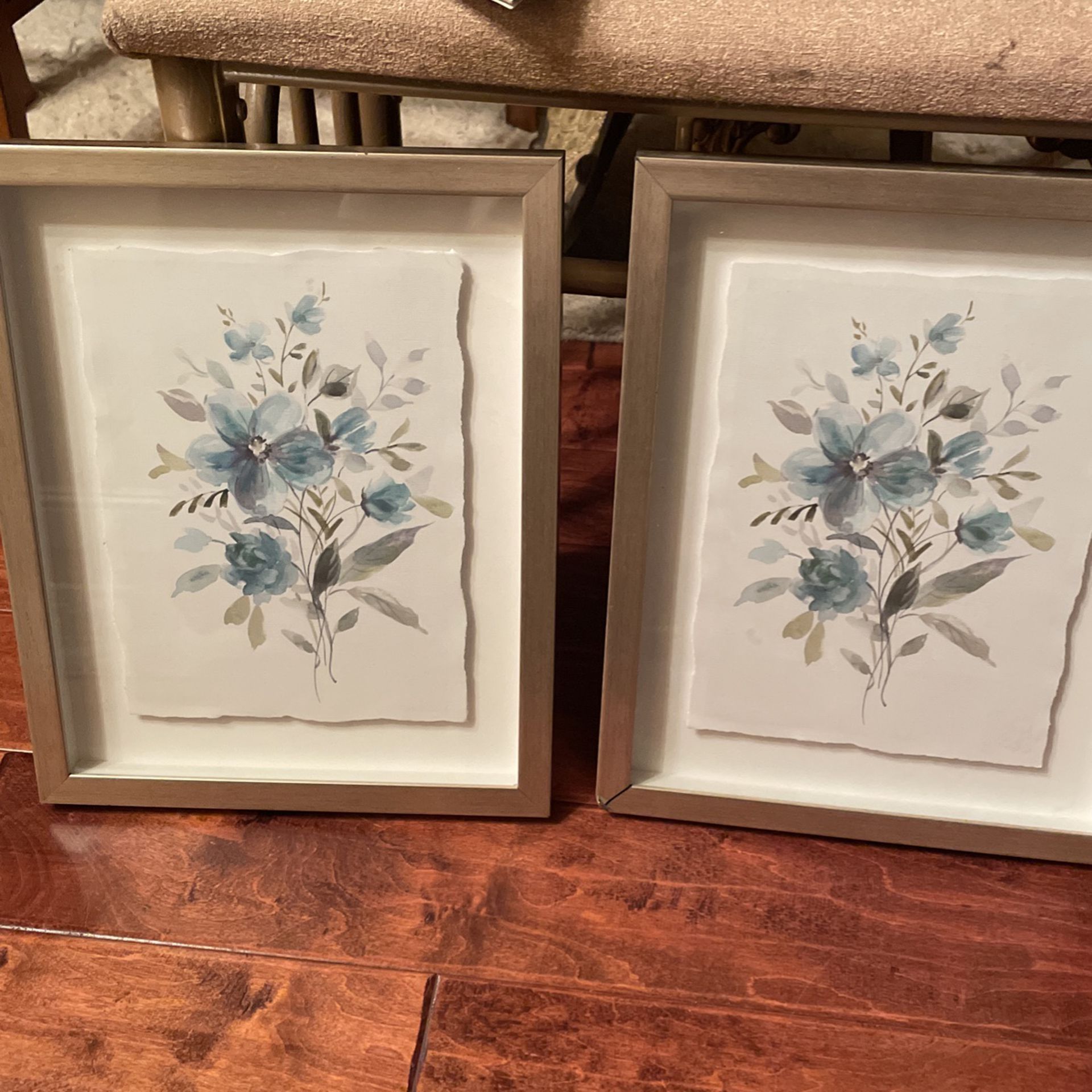 Set Of 2 Floral Pictures Matted And Framed