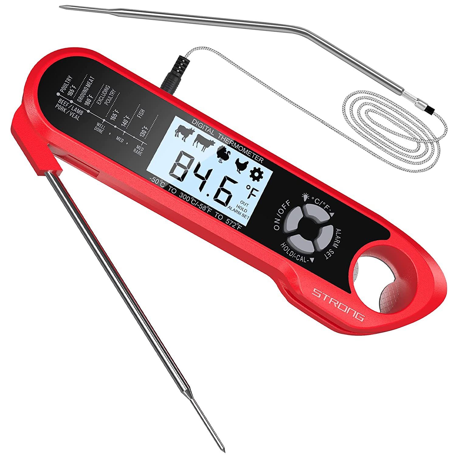 Meat Thermometer, DecorStar Dual Probe Food Thermometer with Backlight & Calibration, Digital Instant Read Meat Thermometer for Kitchen, Food Cooking,