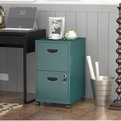 2 Drawer File Cabinet with Lock,Green Rolling File Cabinet for Home Office,Printer Stand, Metal Small Mobile Filing Cabinets on Wheels for Hanging Let