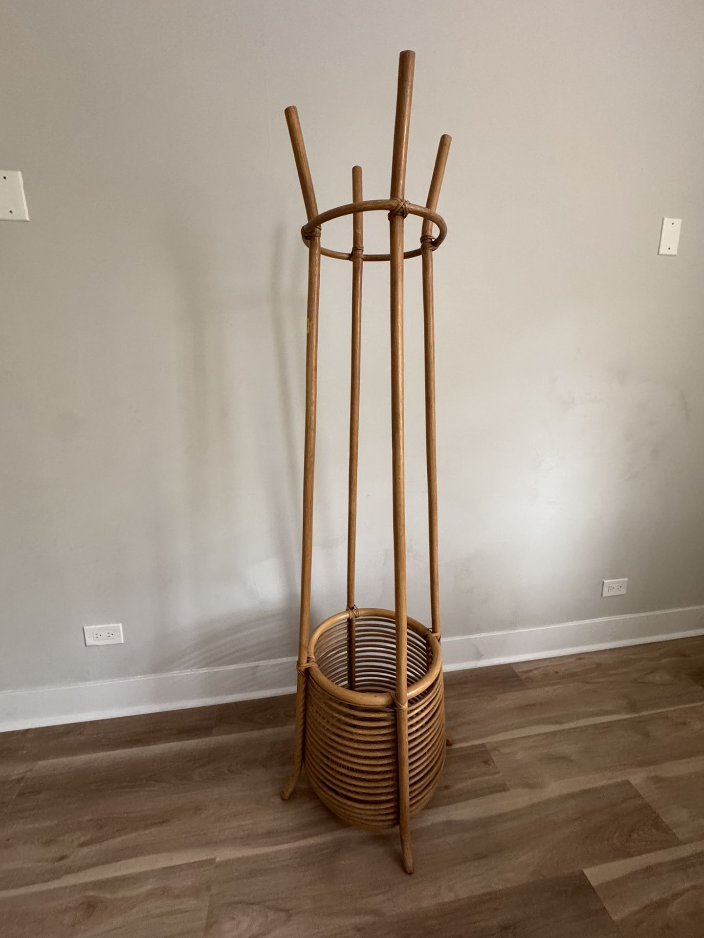 Tall Rattan Coat Rack With Umbrella Basket