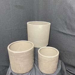 Brown Ceramic Cylinder Pots-Small Modern Cylinder Planters($45 set of 3)