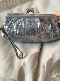 Coach Silver Sequin Occasion Large Wristlet Clutch Bag