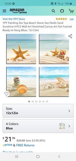 YPY Painting Zen Spa Beach Stone Sea Shells Sand Sunshine 4 PCS Wall Art