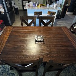 Dark Wood Dining Table Set w/ 6 Chairs