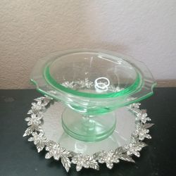 EXQUISITE Uranium Glass 6" Pedestal Candy Bowl

