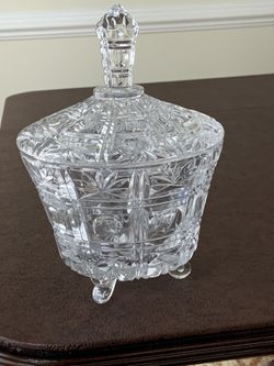 Vintage Pressed Glass Footed Candy Dish with Lid and Finial