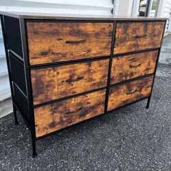 Rustic 6 Drawer Cloth Basket Bedroom Storage Dresser Chest! Lightweight! Brand new!   42.5x16x30in