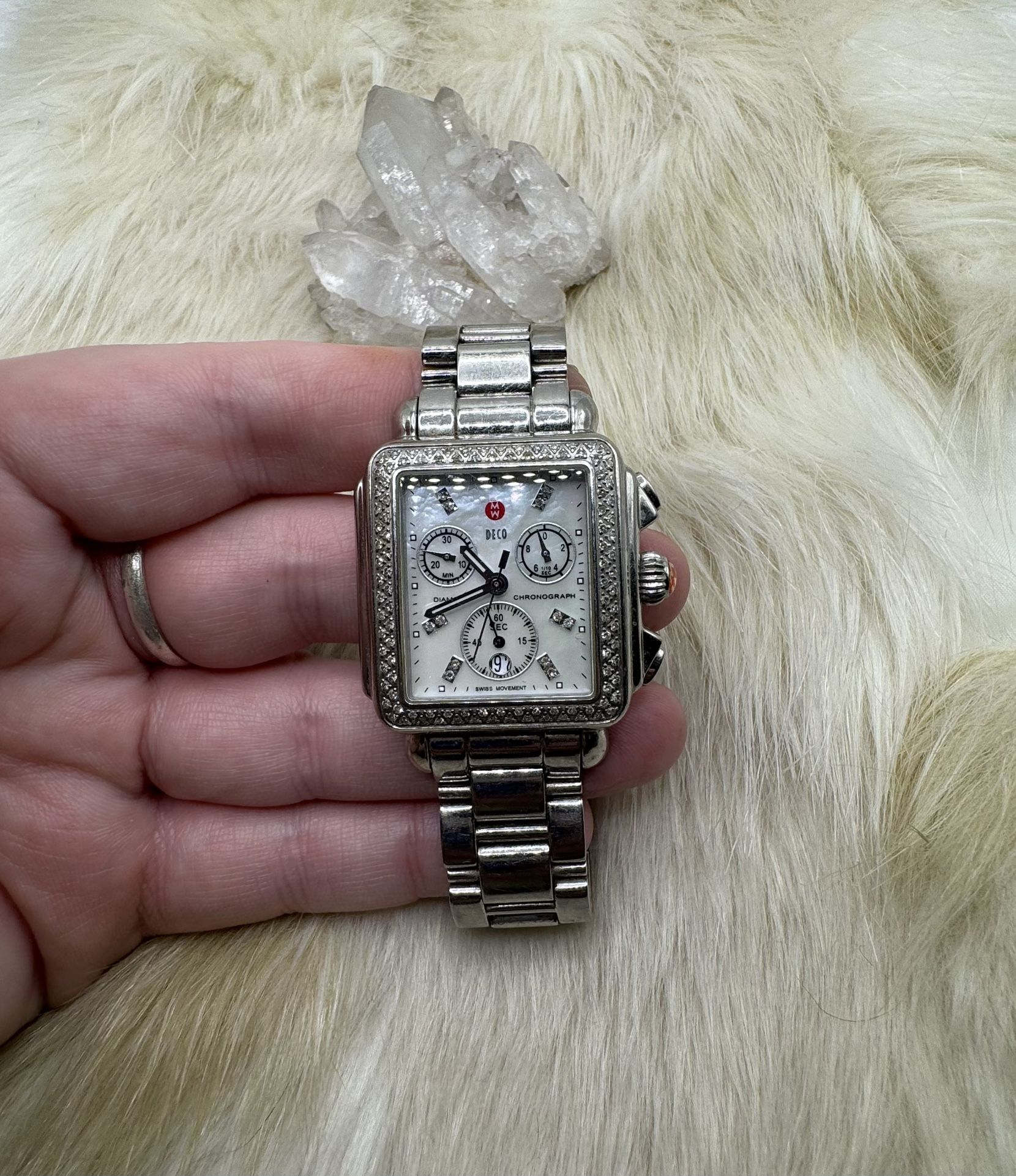 Silver Michele Deco Diamonds Watch