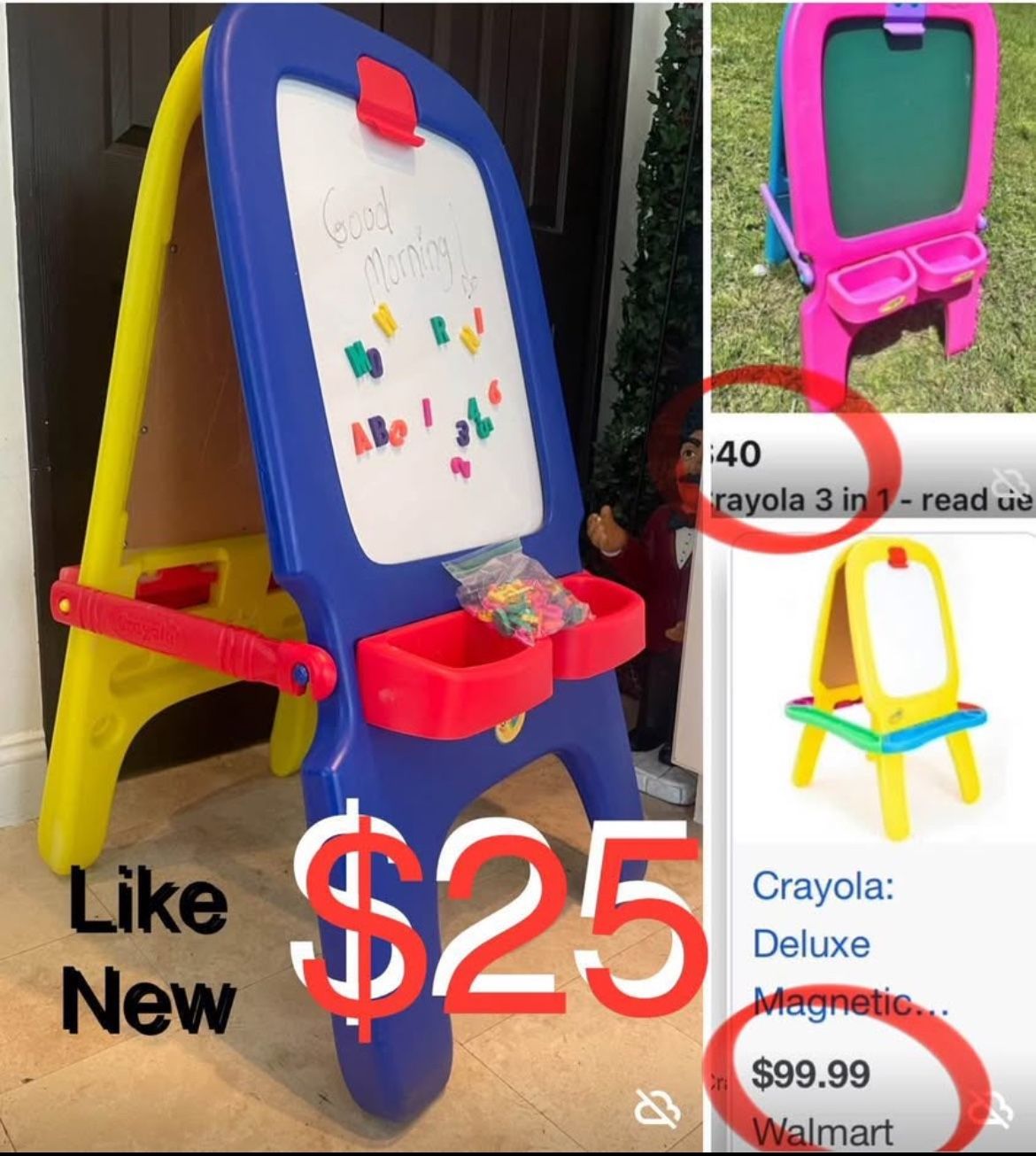 $25 Like New Crayola 3 in 1 Kids Doble easel Magnetic Dry eraser & Chalkboard with accessories