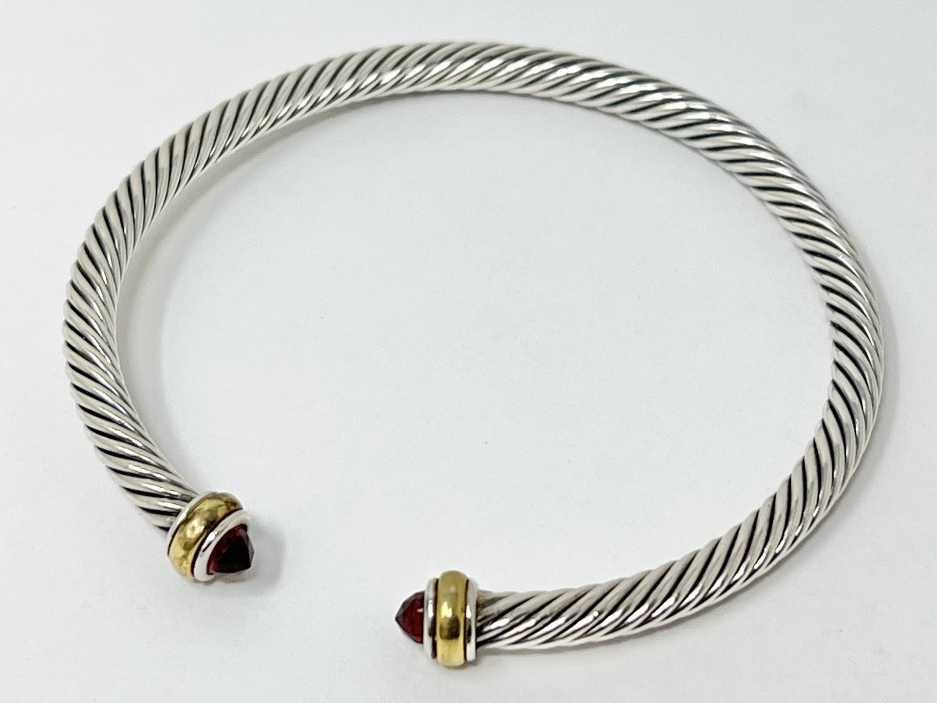 David Yurman Classic Cable Bracelet 4mm Sterling Silver with 18K Garnet Bangle